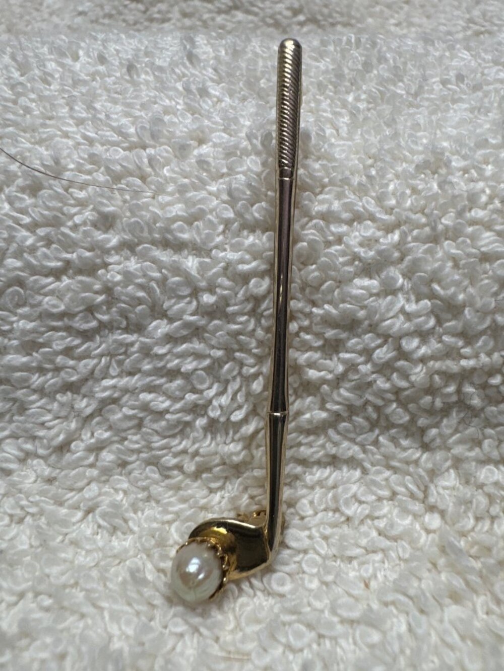 Gold-Tone Golf Club Stick Pin With Faux Pearl Accent - 2.5 Inches Long - Vintage